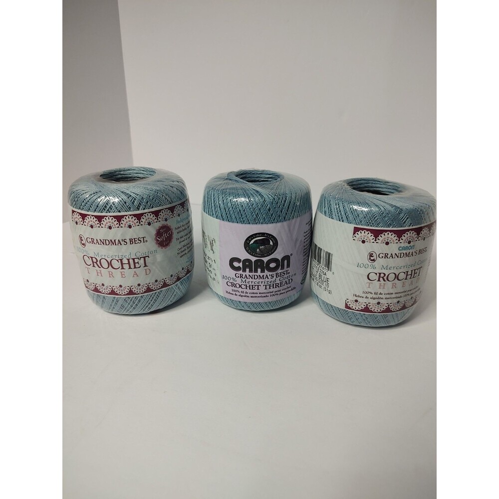 Caron Crochet Thread Grandma's Best Mercerized Cotton Lt Blue lot Of 3 NEW
